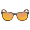 Joycoast Cirque Wayfinder wooden sunglasses flat lay showing abalone inlay and frame construction