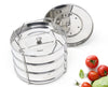 Ecozoi 3-tier stainless steel stackable insert pans for 6 Qt and 8 Qt Instant Pot pressure cookers on white background