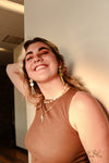 Fair Anita India Collection ethical gold dangle earrings styled on model