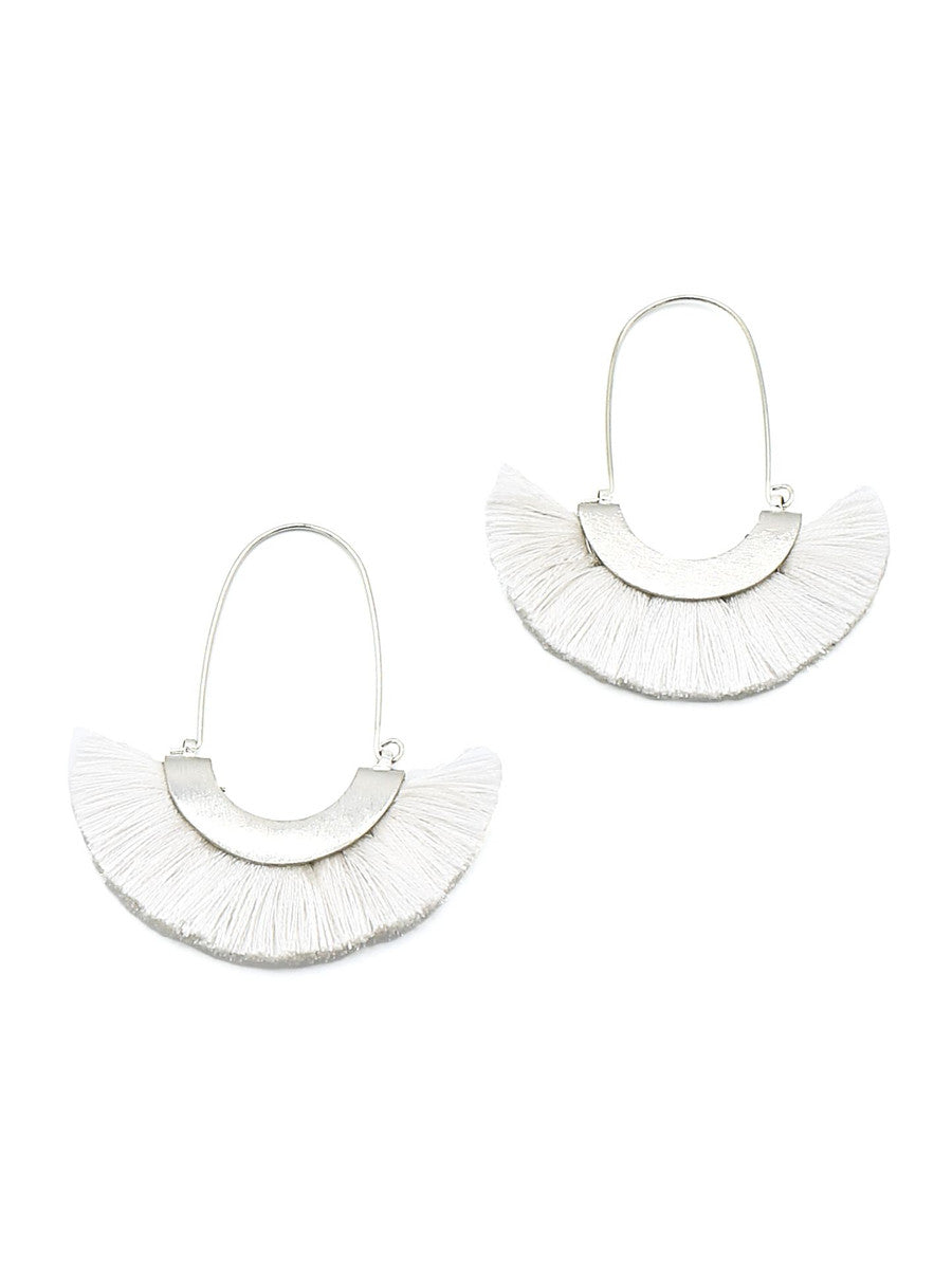 Fair Anita white fringe hoop earrings made from silver-plated recycled metal
