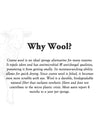 Why wool infographic – antimicrobial, quick-drying, and plastic-free benefits of the wool scrub