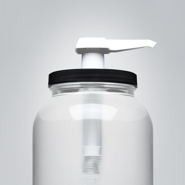 Rustic Strength pump attached to a 1-gallon wide mouth jar