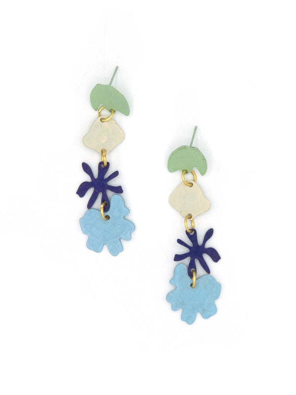 Wildflower Field teal floral statement earrings handcrafted fair trade in India by Fair Anita