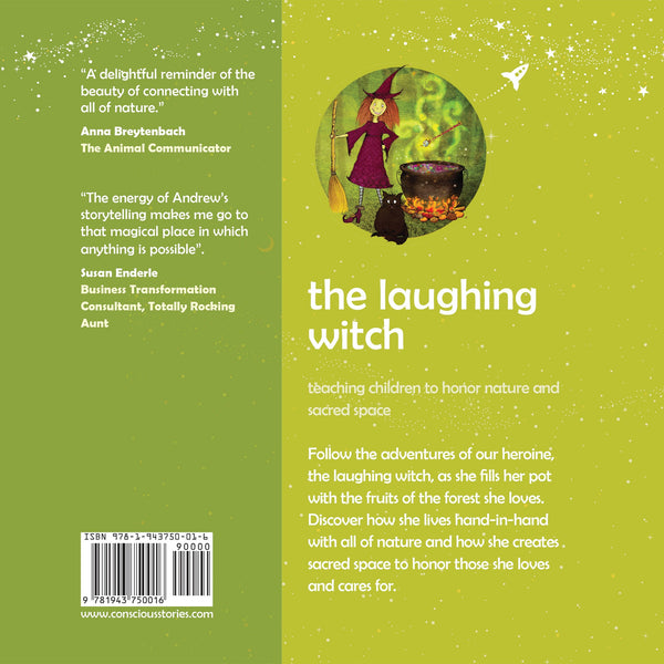 Back cover of The Laughing Witch nature and mindfulness picture book for kids ages 3 to 8