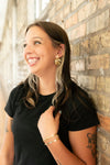 Wonder Hammered Brass Earrings styled with brass cuff and quote cuff bracelet