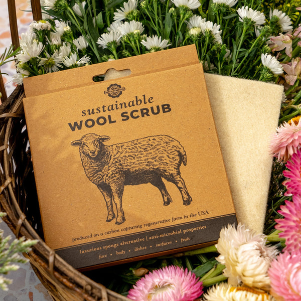 Handmade wool scrub on a kitchen surface – antimicrobial and biodegradable sponge replacement