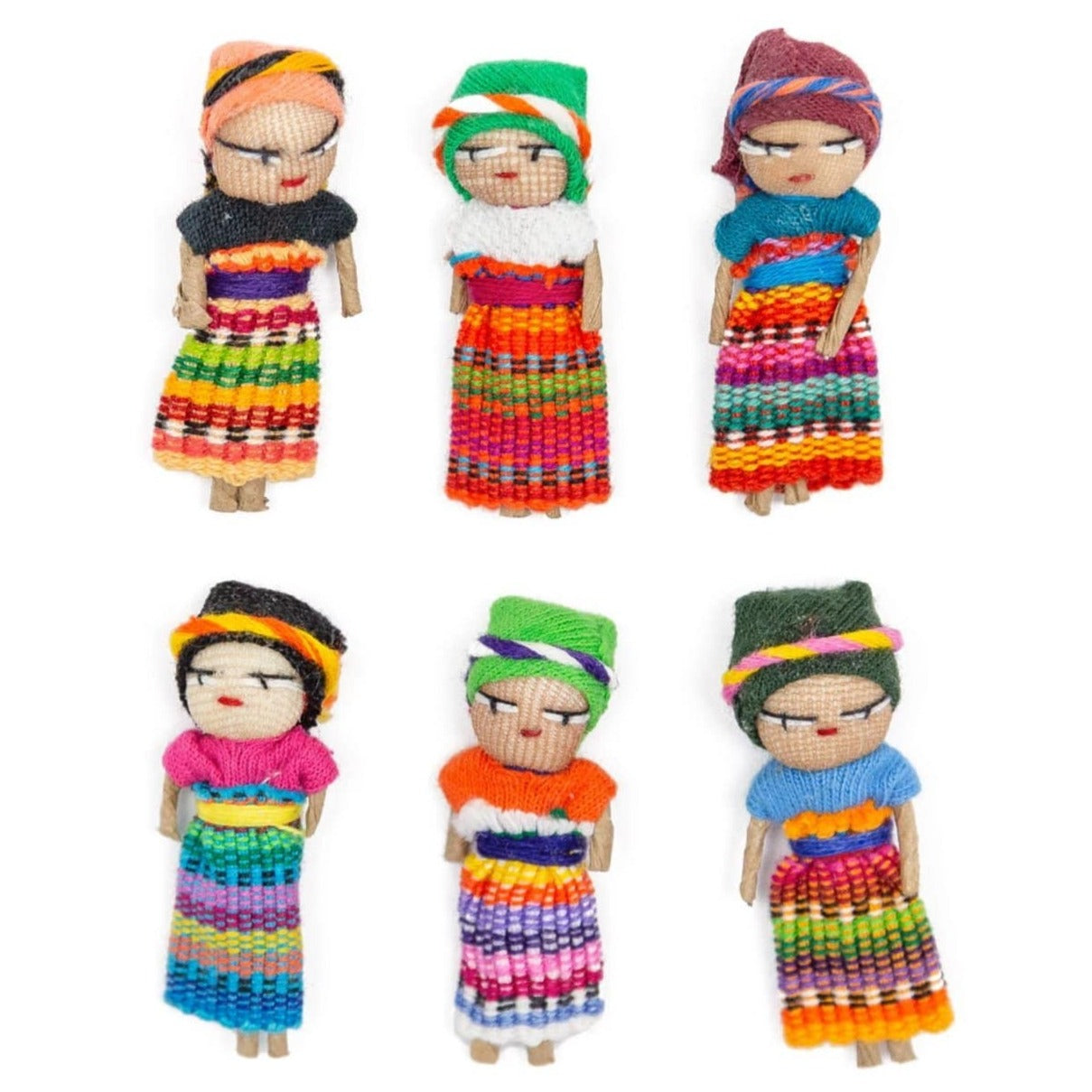 Find solace and tranquility with our set of 6 Guatemalan Worry Dolls. These handcrafted dolls offer a gentle way to alleviate stress and promote restful sleep. Perfect for adults and children alike.