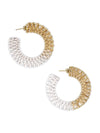Fair Anita woven metallic hoop earrings in white and tan natural fiber colorblock design