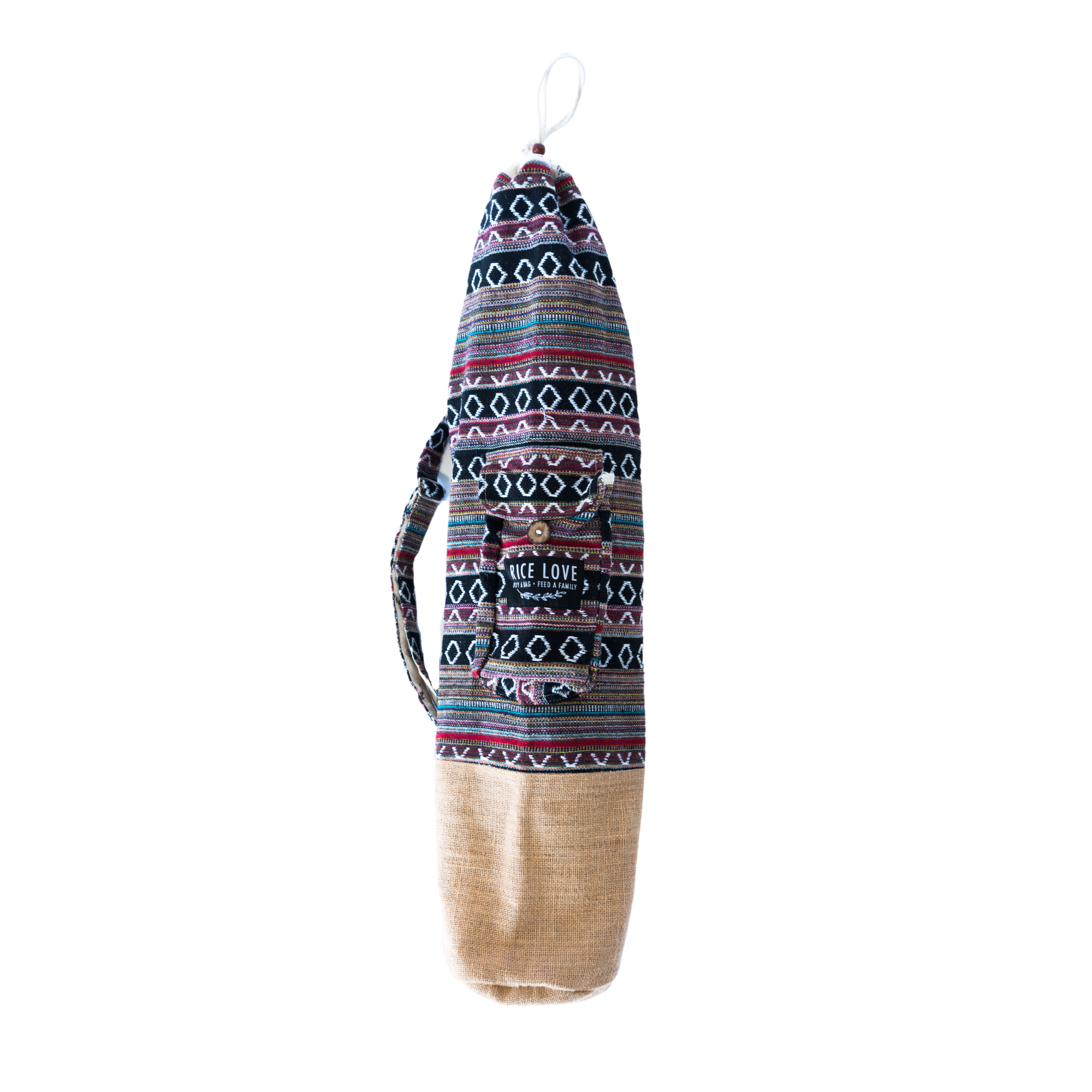 Yoga Mat Bag - Mumbai handcrafted from upcycled jute rice bags and Indian fabric