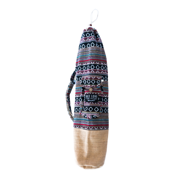 Yoga Mat Bag - Mumbai handcrafted from upcycled jute rice bags and Indian fabric