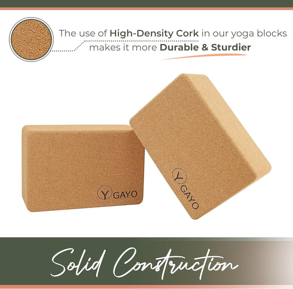 Two cork yoga blocks with 'Y GAYO' branding on a white background.