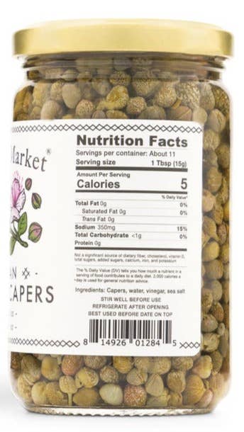 Close-up of small briny non-pareil capers from Morocco by Casablanca Market
