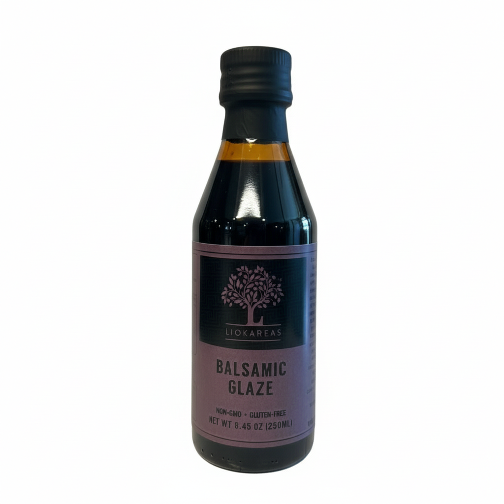 Bottle of balsamic glaze on a white background