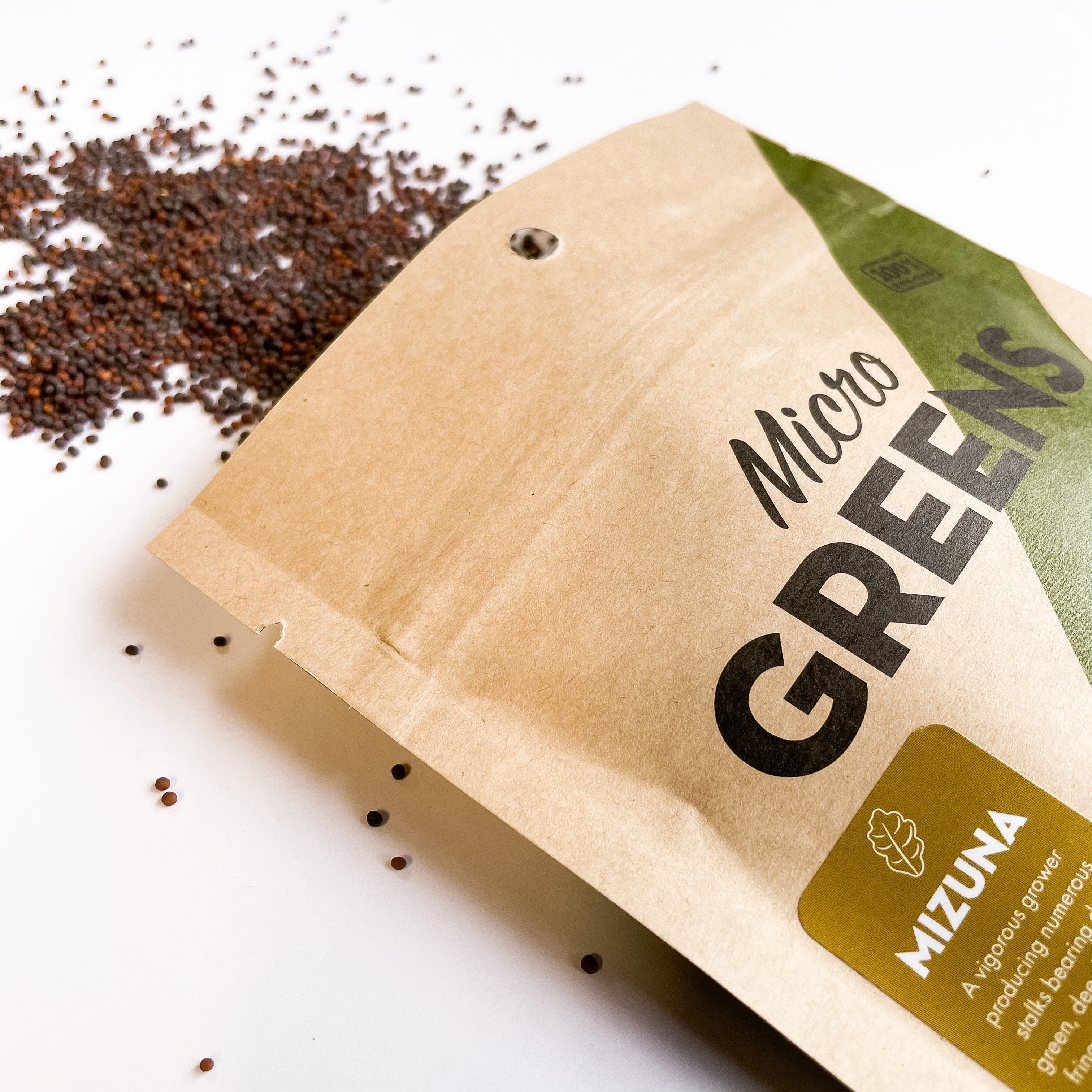 Mizuna microgreens seeds packet from Seattle Seed Company – grow peppery Japanese greens at home