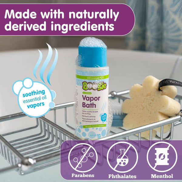 Child enjoying a soothing eucalyptus vapour bubble bath during cold and flu season