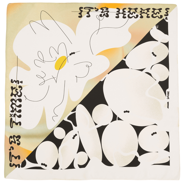 Close-up of the Above furoshiki wrap showing Essery Waller's illustrated floral artwork from the Le Gasp collection by Wrappr