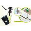 Illustration of a tank connector with a black bucket and a building with plants on a white background.