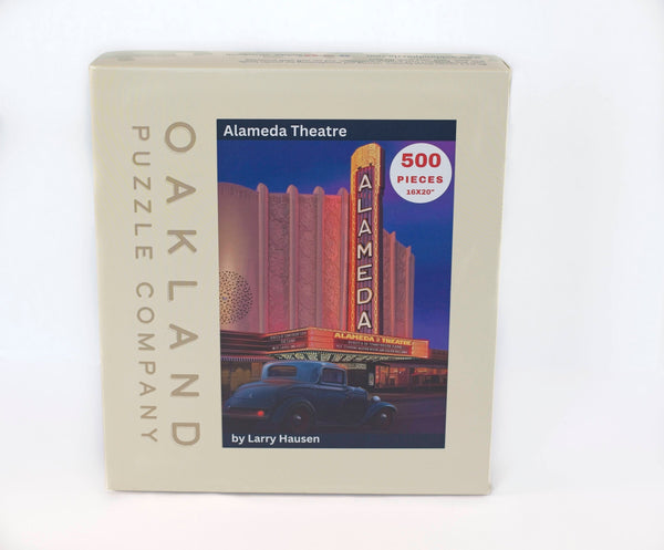 Box for the Alameda Theatre jigsaw puzzle featuring the original artwork