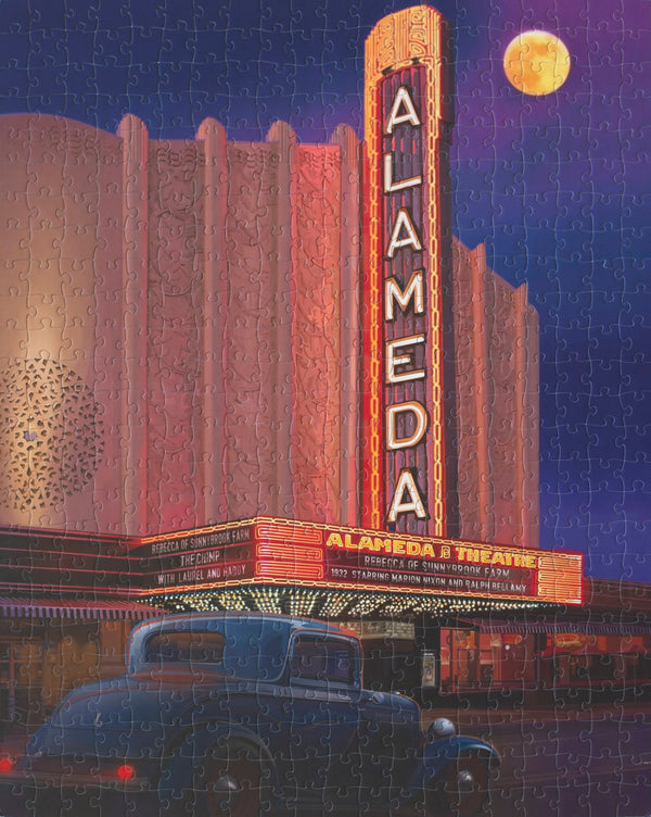 Completed Alameda Theatre 500-piece jigsaw puzzle with artwork by Larry Hausen
