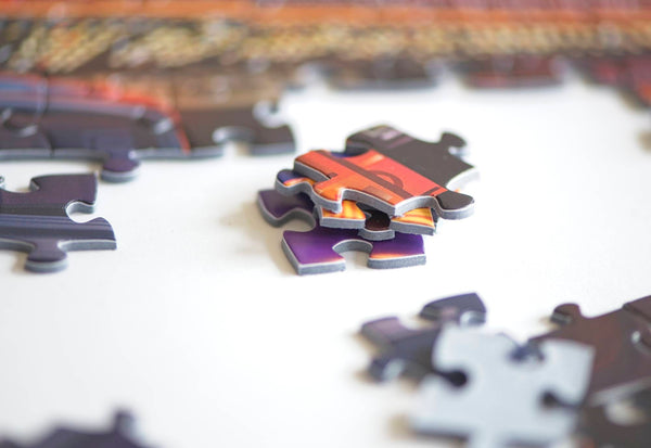 Close-up of Alameda Theatre puzzle pieces from Oakland Puzzle Company
