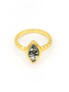 Almond black rutile quartz brass ring side view by Fair Anita