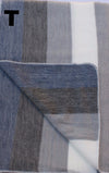 Striped fabric with blue, gray, and white colors
