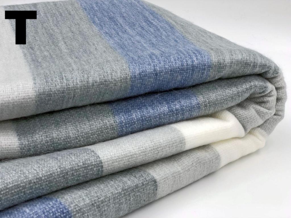 Folded blanket with blue and gray checkered pattern on a white background