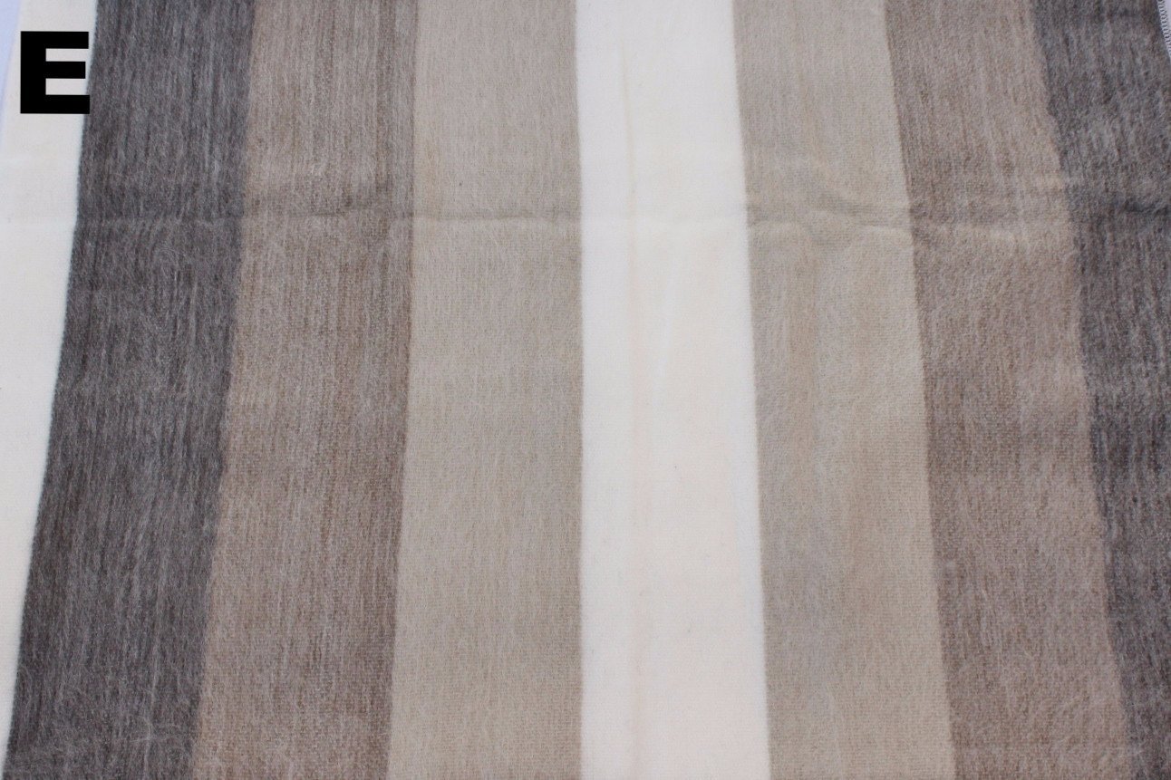 Striped fabric with brown, beige, and white colors on a plain background