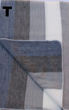Striped fabric with blue, gray, and white colors