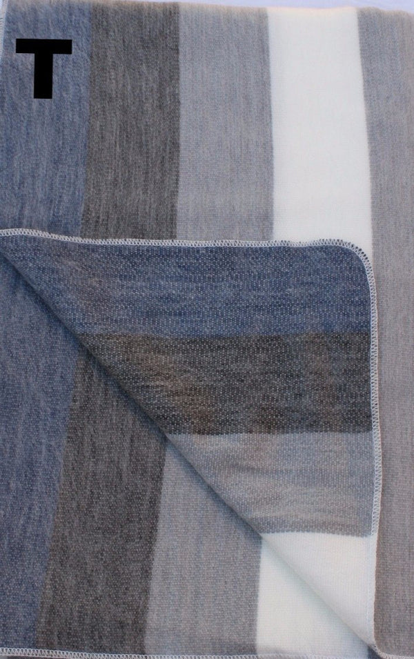 Striped fabric with blue, gray, and white colors