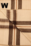 Plaid fabric with brown and beige colors and a visible 'W' logo.