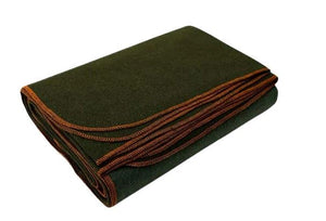 Folded green and brown reversible baby alpaca camp blanket by Purely Alpaca on a white background