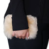 Black coat with fur-trimmed cuffs on a white background