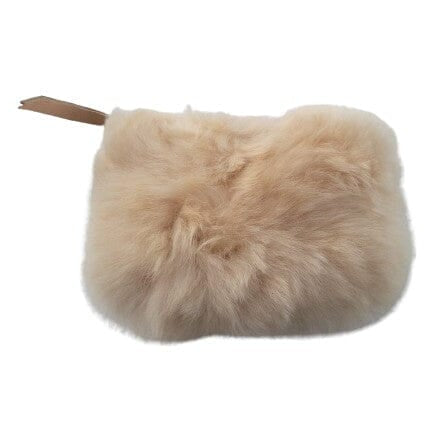 Beige fur pouch on a white background