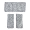 Set of gray knitted headband and arm warmers on a white background