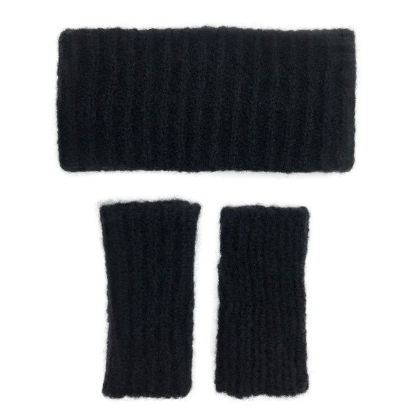 Black Ribbed Alpaca Ear Warmer