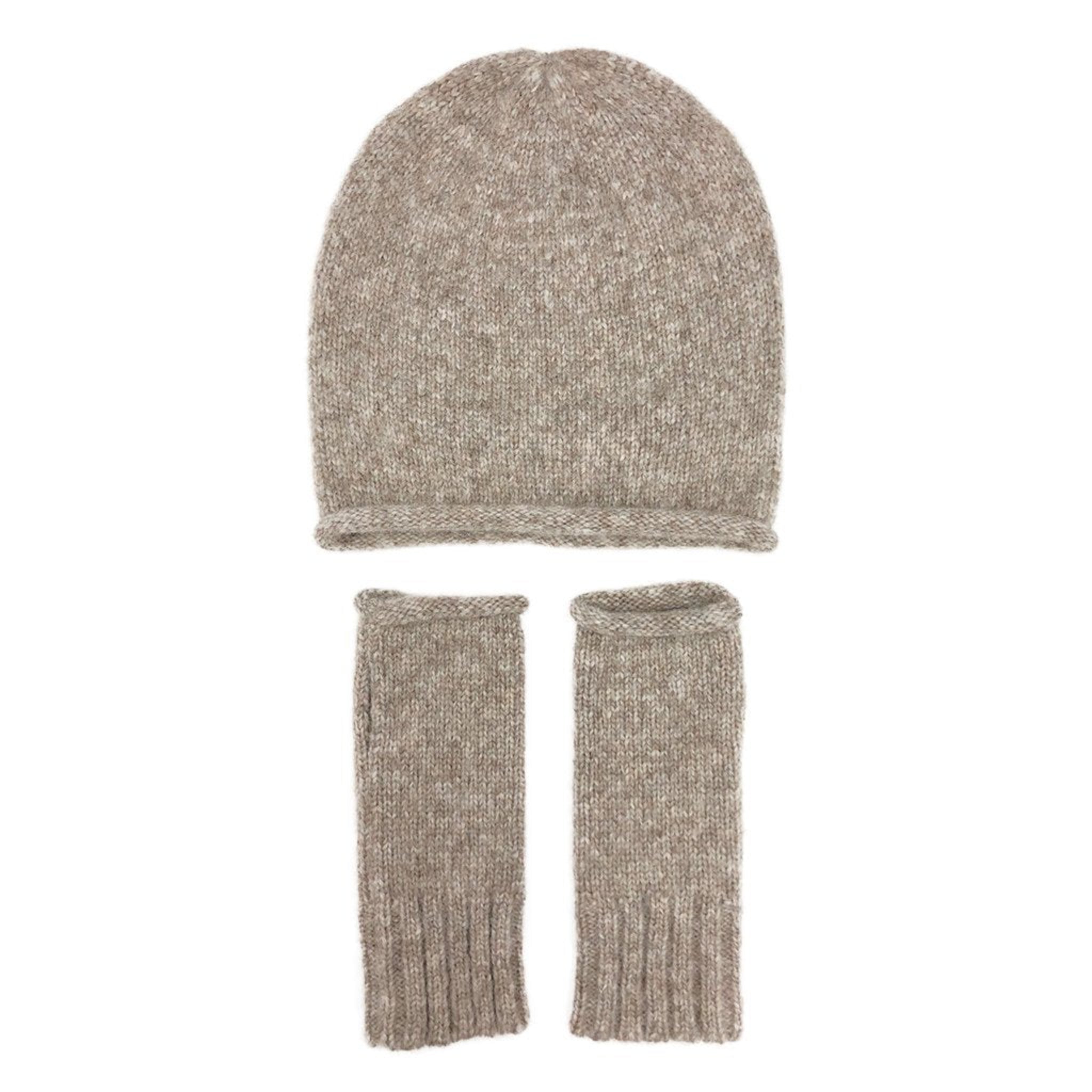 Knitted hat and scarf set on a white background