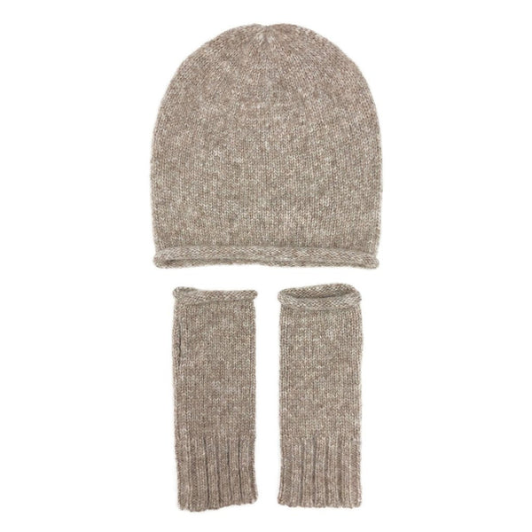 Knitted hat and scarf set on a white background