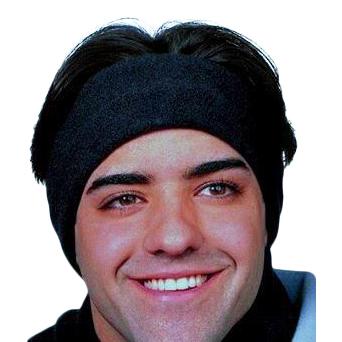 Person wearing a black headband with a plain background