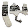 Set of white winter accessories with black and gray patterns on a white background