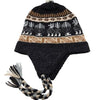 Knitted hat with a pattern and braided tassel on a white background