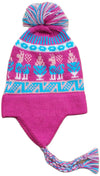 Fuchsia pink alpaca chullo hat for infants and toddlers with earflaps, made in Peru