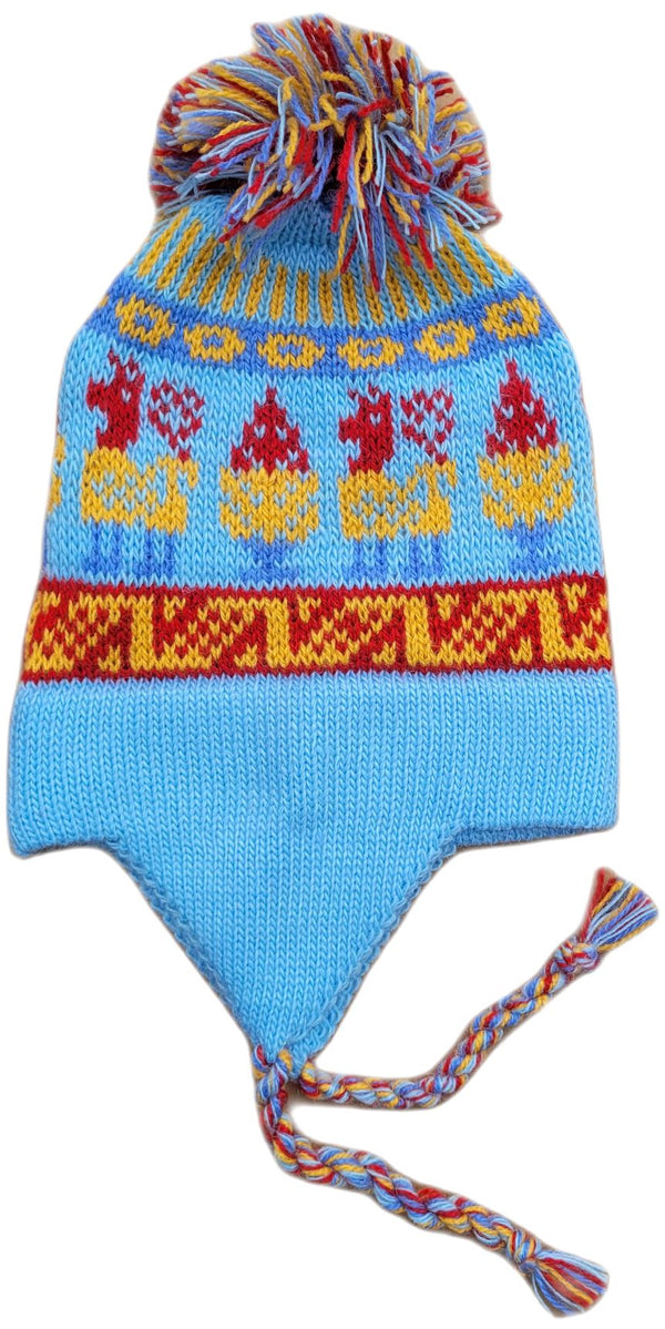 Colorful knitted hat with pattern on a white background