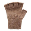 Pair of brown knitted fingerless gloves on a white background