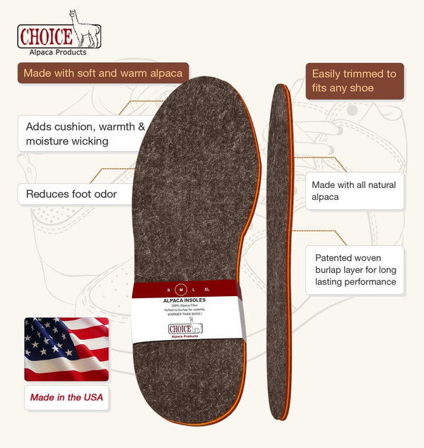 American Choice Alpaca Insoles – Warm Shoe Inserts, Made in USA
