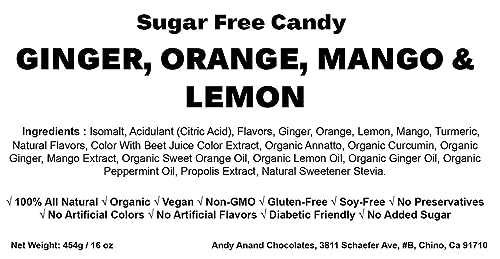 Sugar-Free Ginger Candy – Orange, Mango & Lemon, Made in Italy, 55 pc