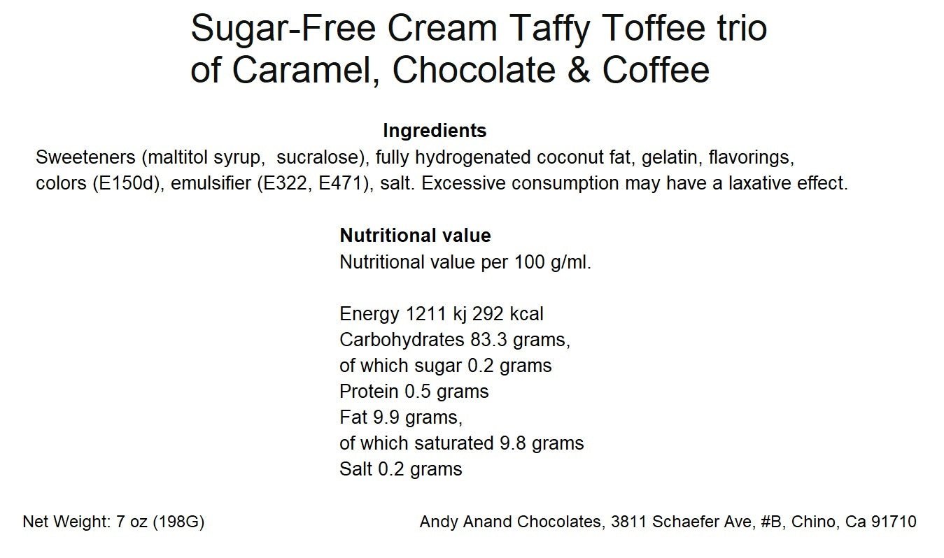 Andy Anand 33-piece sugar-free toffee gift box — caramel, chocolate and coffee flavors, naturally sweetened