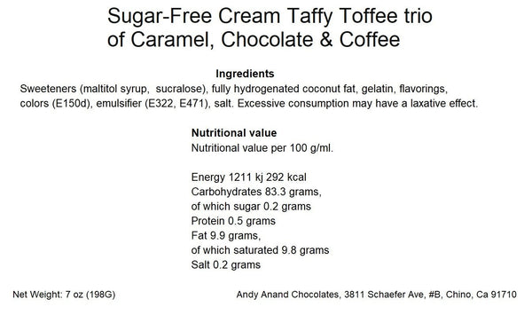 Andy Anand 33-piece sugar-free toffee gift box — caramel, chocolate and coffee flavors, naturally sweetened