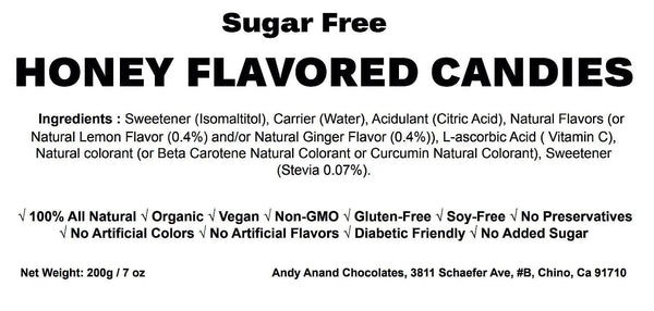 Andy Anand sugar-free functional candy with honey, ginger, propolis and Vitamin C — made in Europe