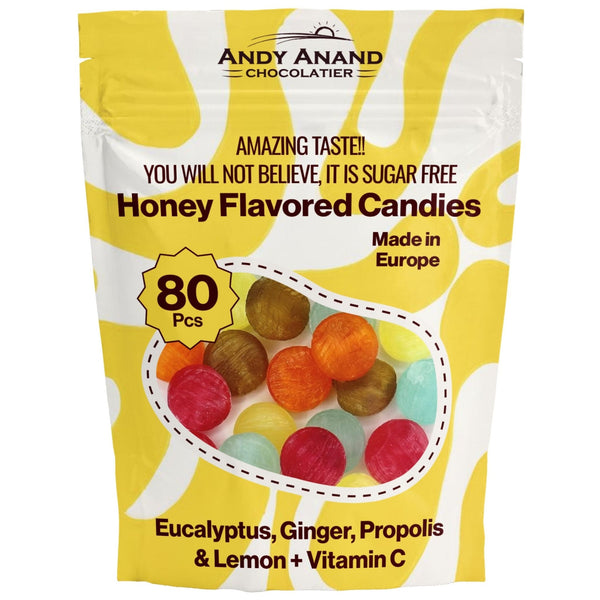 Andy Anand sugar-free honey ginger hard candy with propolis and Vitamin C, 70 pieces in 7 oz pack